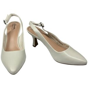 Clarks Kataleyna Step Off White Leather Slingback Pumps Pointed Toe Bridal 9M